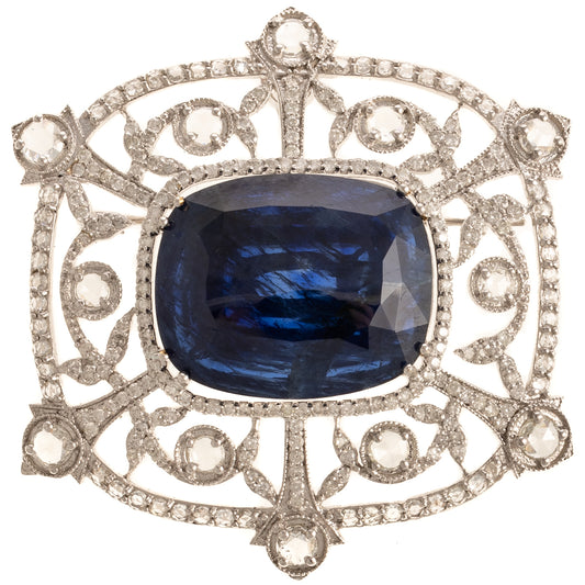 A GIA Unheated Sapphire & Diamond Pin in 18K