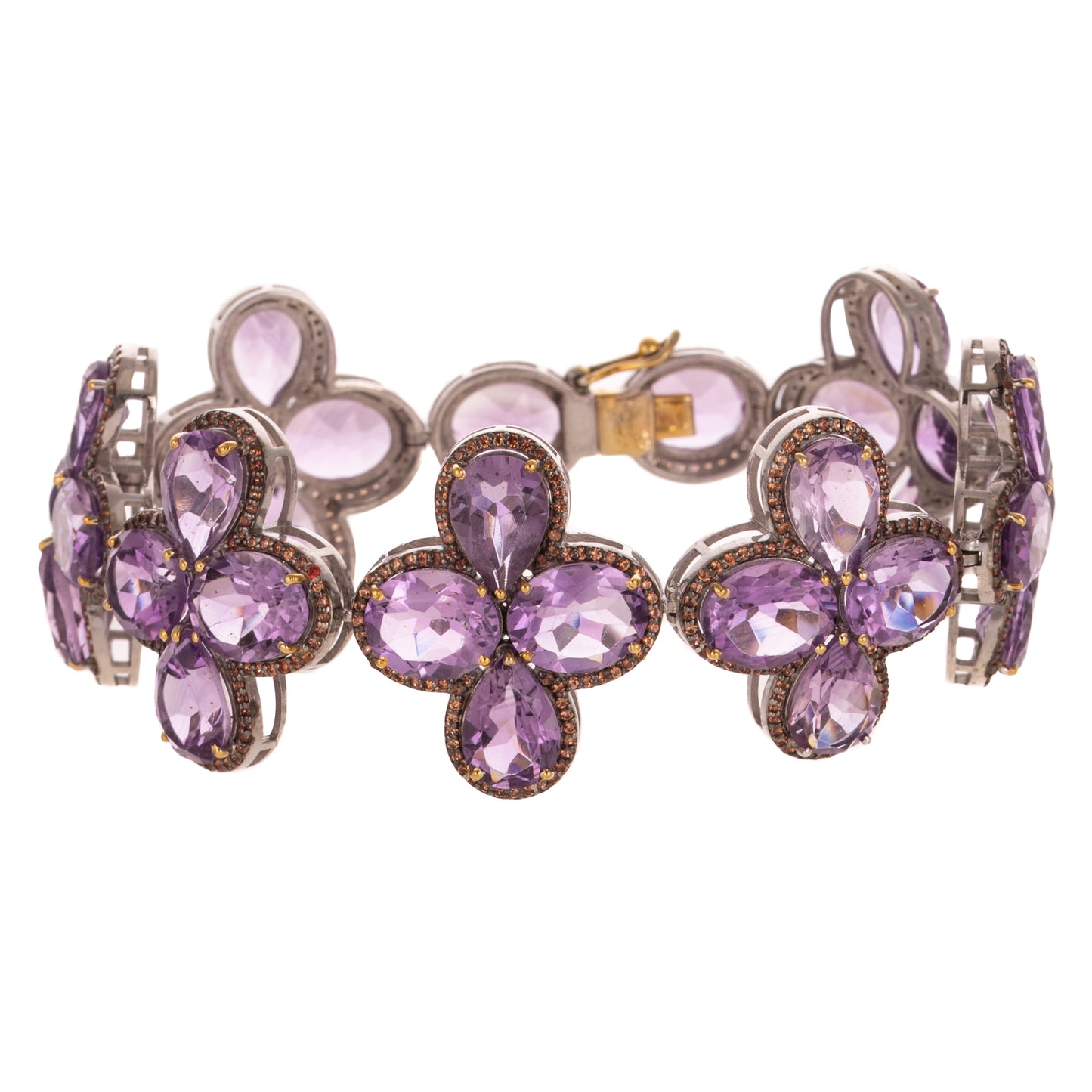 A Decorative Amethyst & Orange Sapphire Bracelet in Sterling Silver