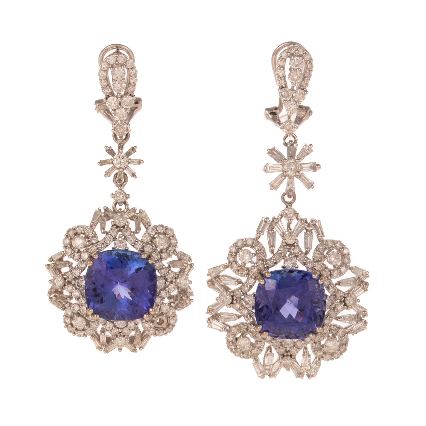 A Near Pair of Tanzanite & Diamond Earrings in 14K