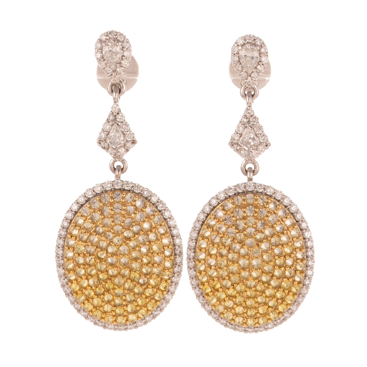 A Pair of 3.10 ctw Yellow Diamond Pave Dangle Earrings in 18K