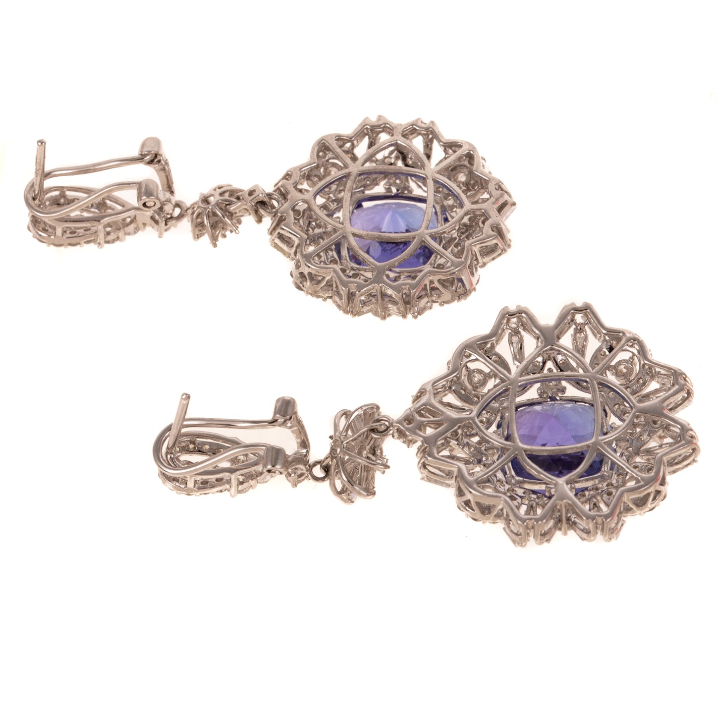 A Near Pair of Tanzanite & Diamond Earrings in 14K
