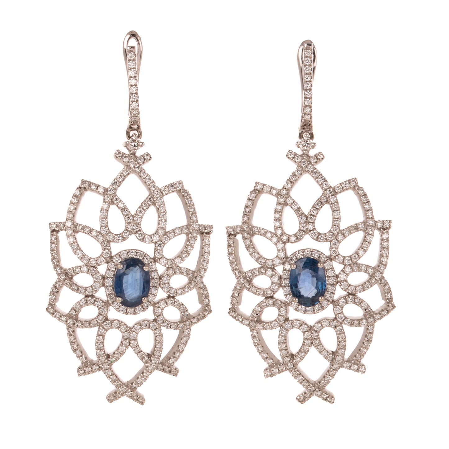A Pair of Sapphire & Diamond Flower Earrings in 14K