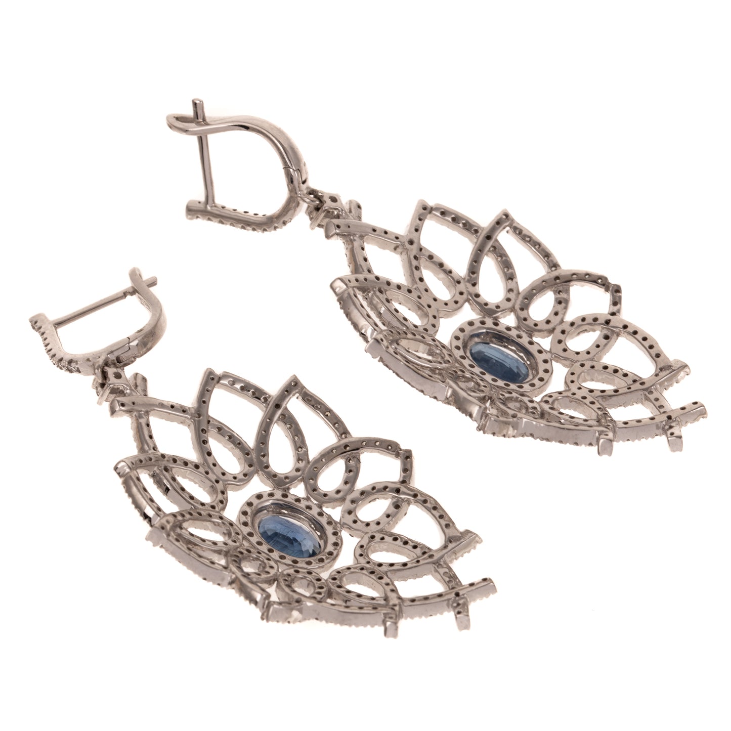 A Pair of Sapphire & Diamond Flower Earrings in 14K