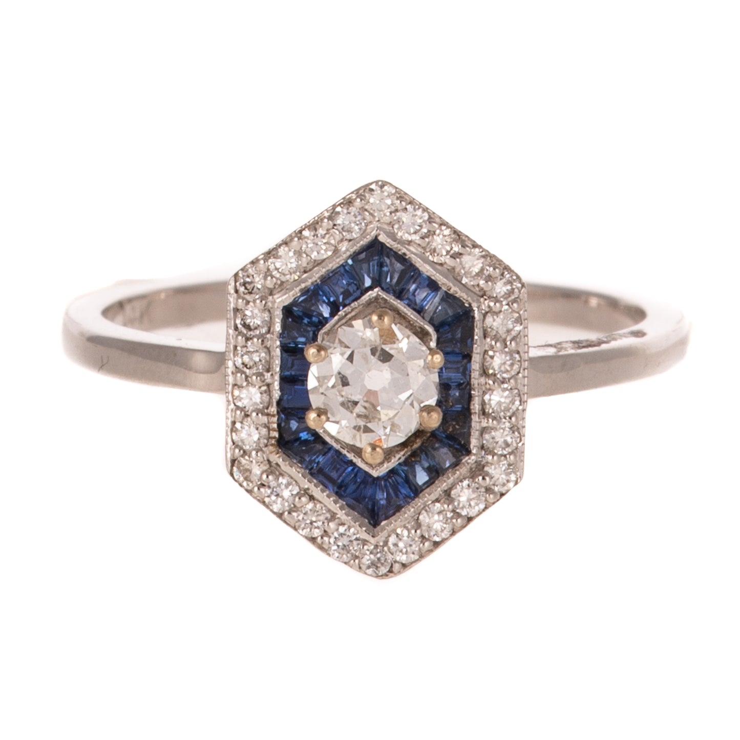 An Art Deco Style Diamond & Sapphire Ring in 14K
