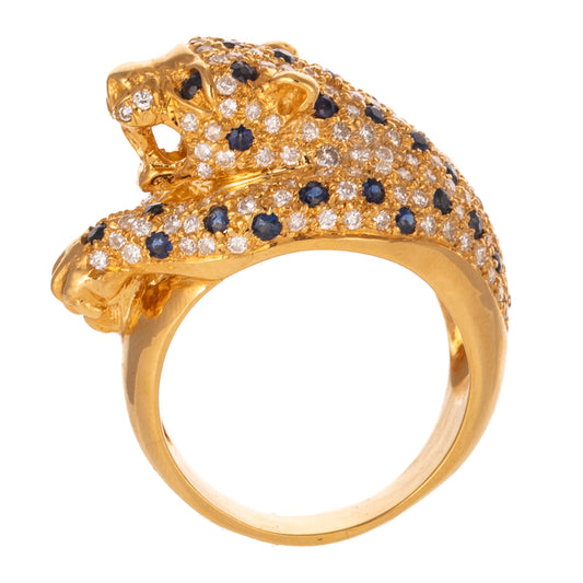 A Sapphire & Diamond Leopard Ring in 18K