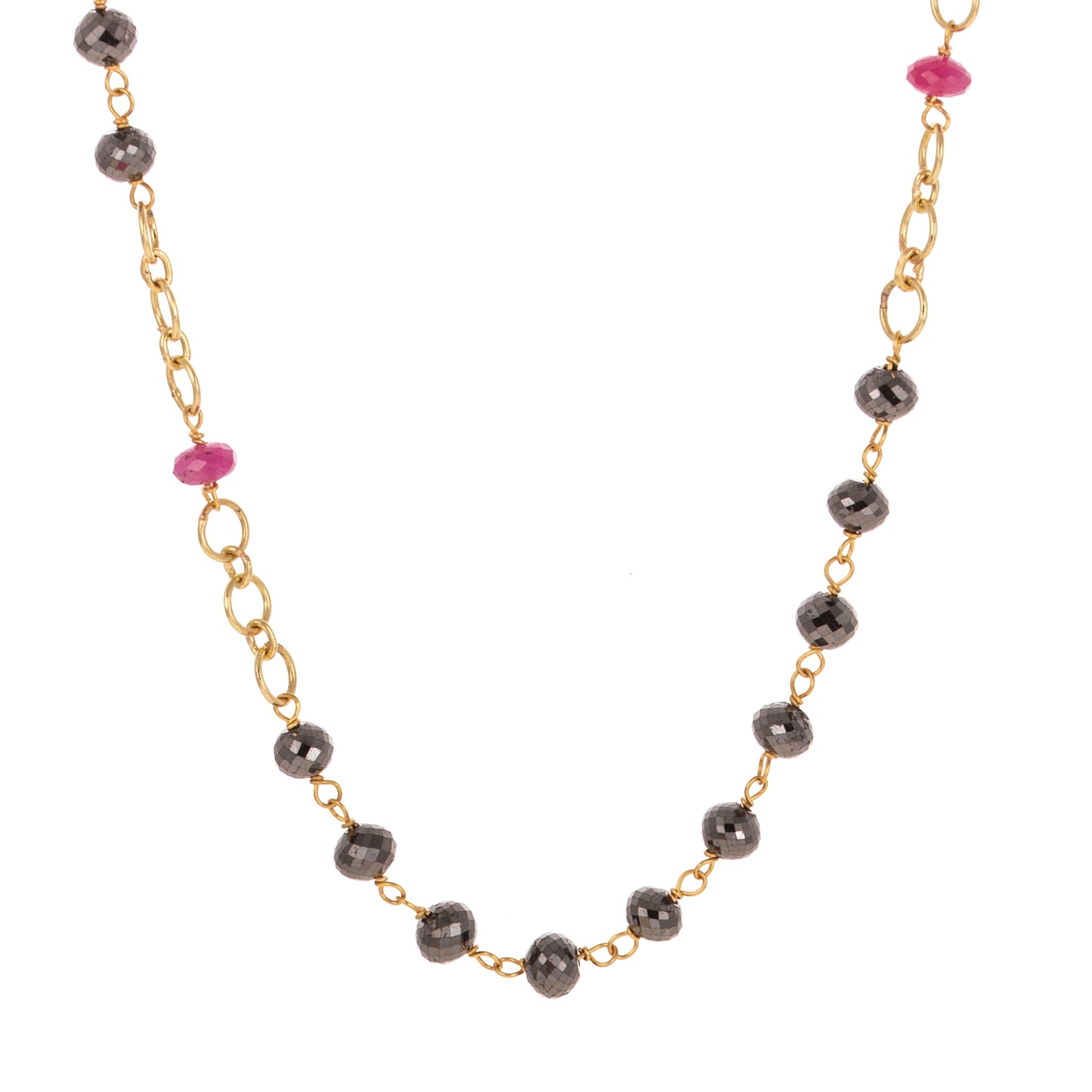 A Black Diamond & Ruby Necklace in 14K
