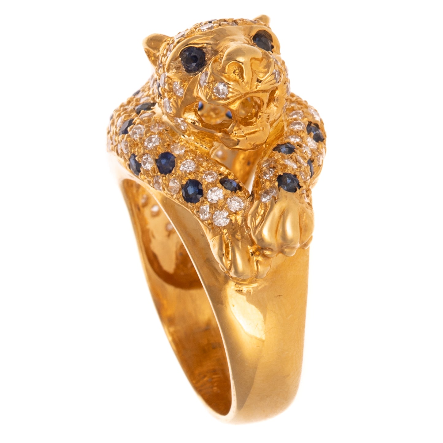 A Sapphire & Diamond Leopard Ring in 18K