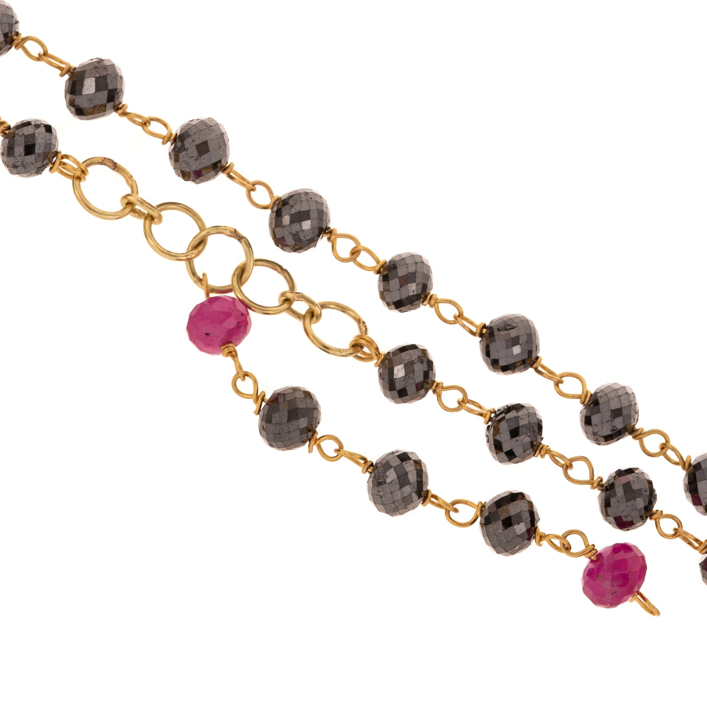 A Black Diamond & Ruby Necklace in 14K