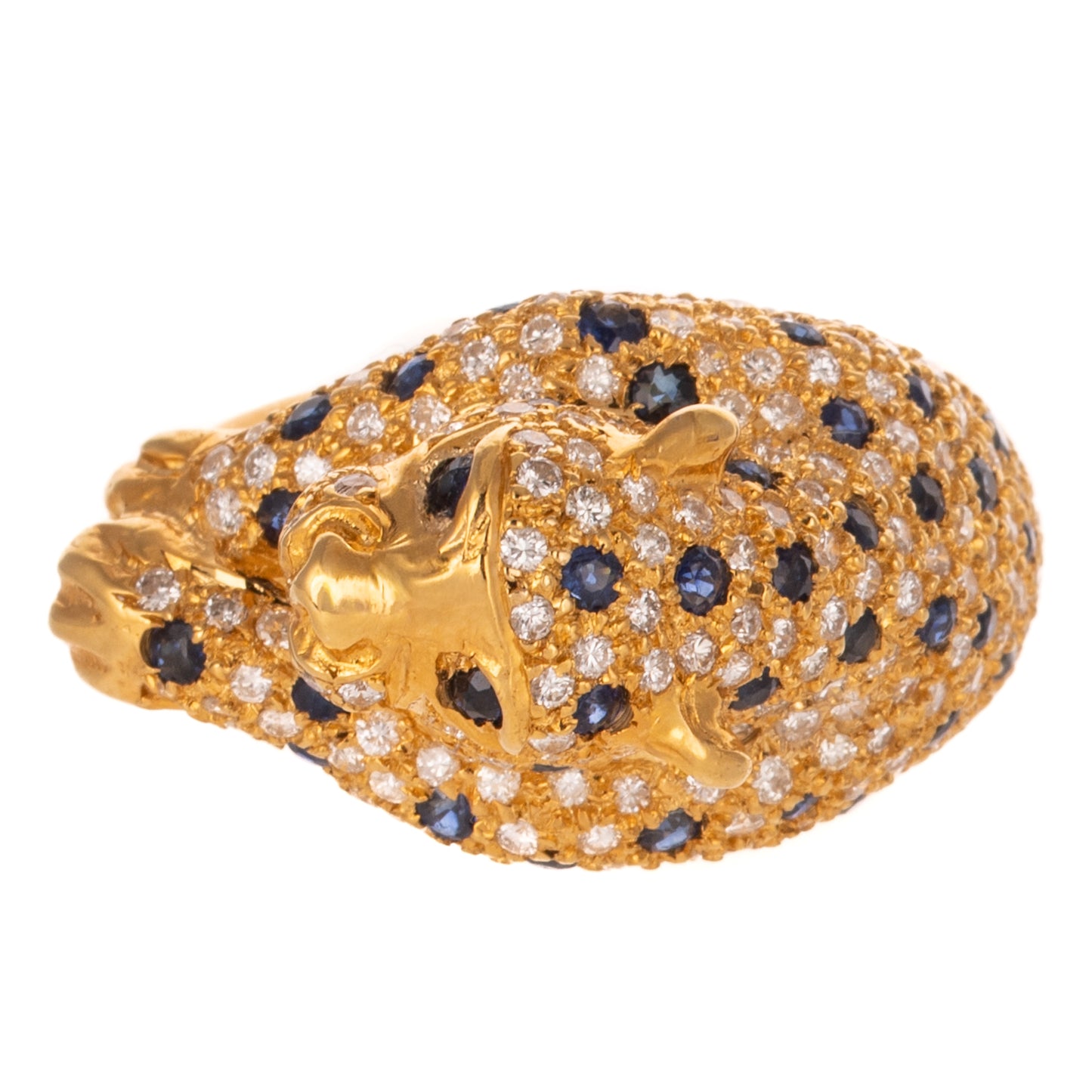 A Sapphire & Diamond Leopard Ring in 18K