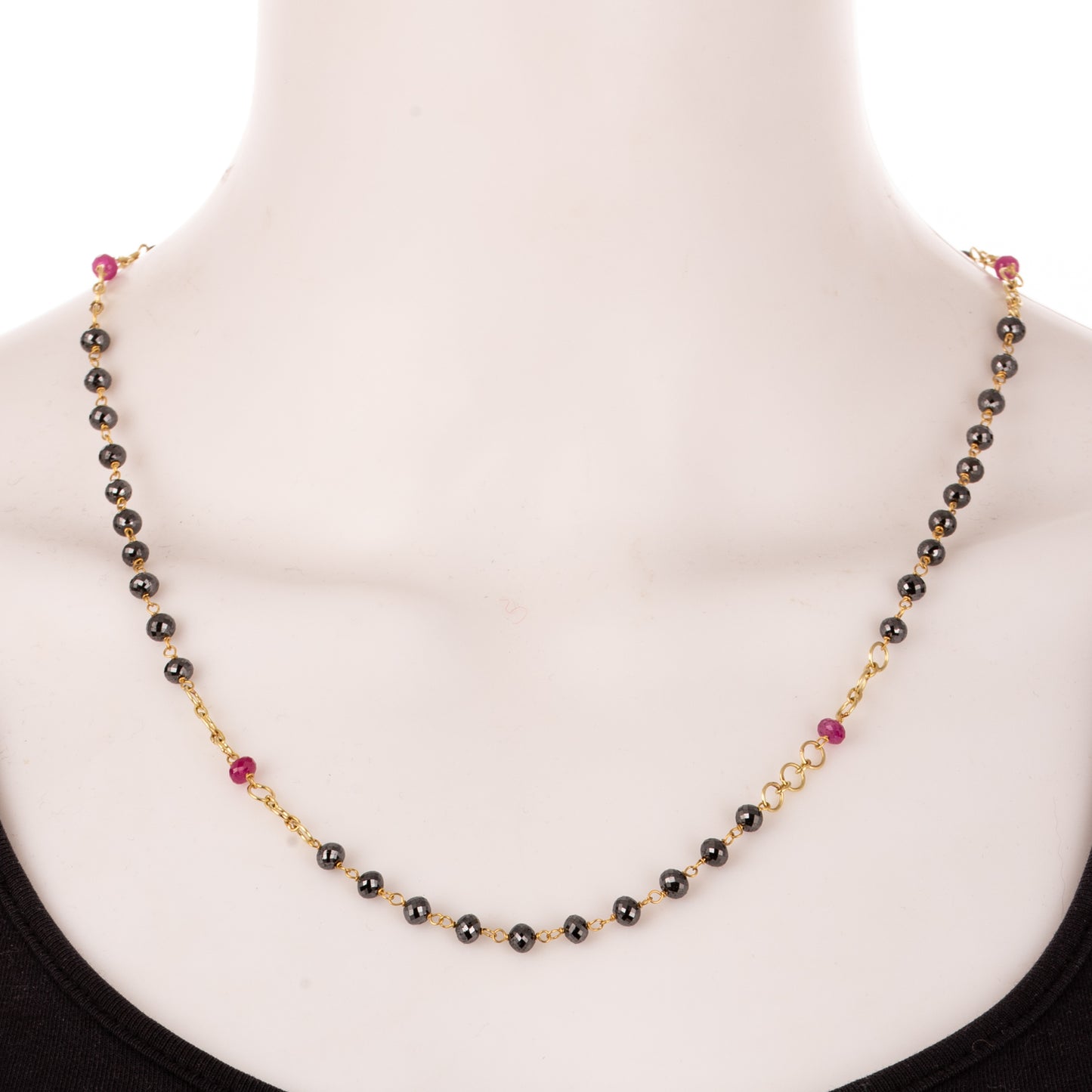 A Black Diamond & Ruby Necklace in 14K