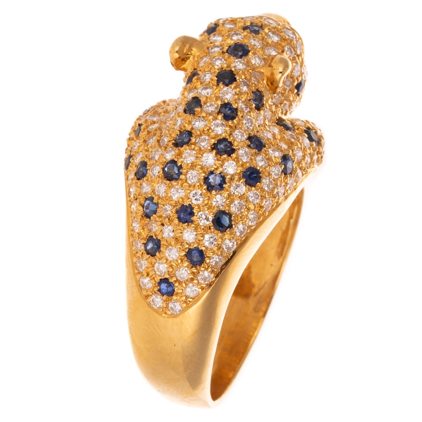 A Sapphire & Diamond Leopard Ring in 18K