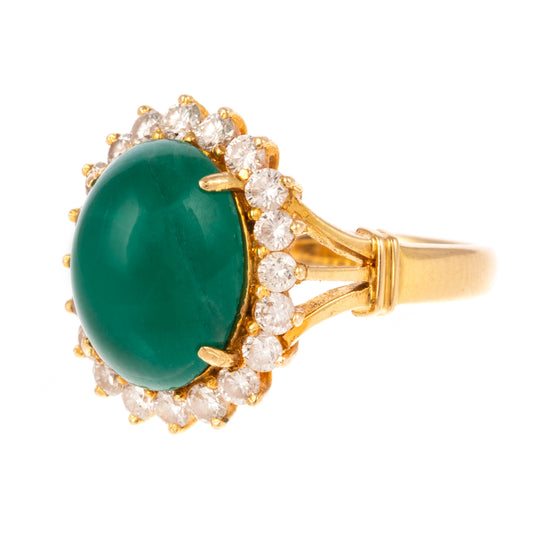 A Cabochon Emerald & Diamond Ring in 18K