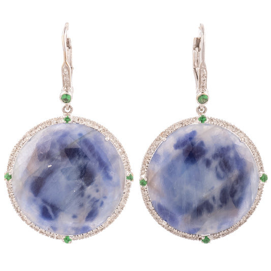 A Pair of Round Sapphire Dangle Earrings in 18K
