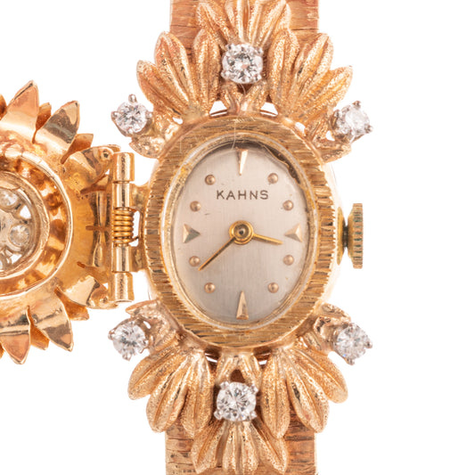A Covered Floral Diamond Wrist Watch in 14K