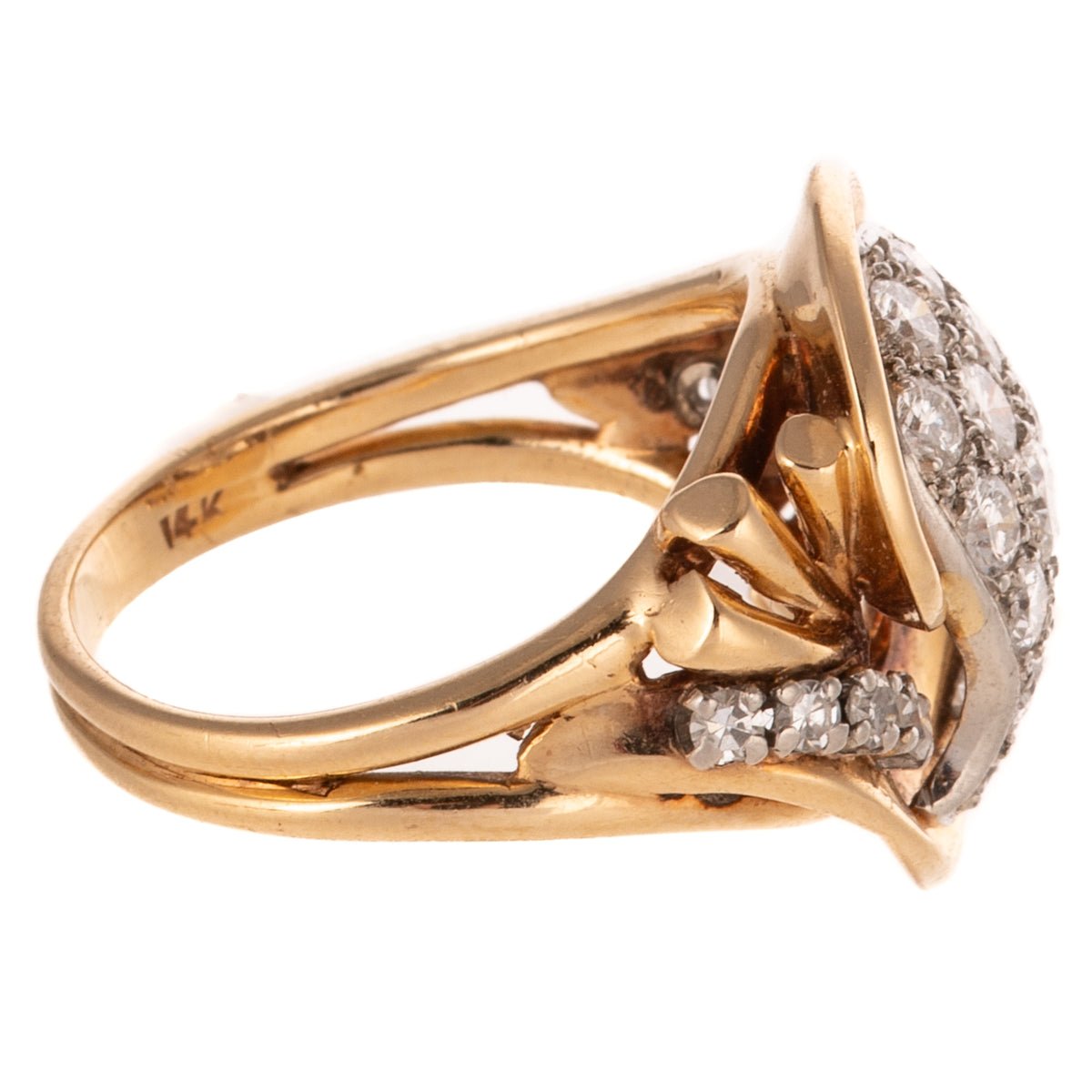 A Retro Pave Diamond Swirl Ring in 14K