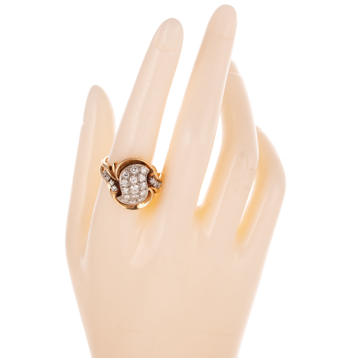 A Retro Pave Diamond Swirl Ring in 14K