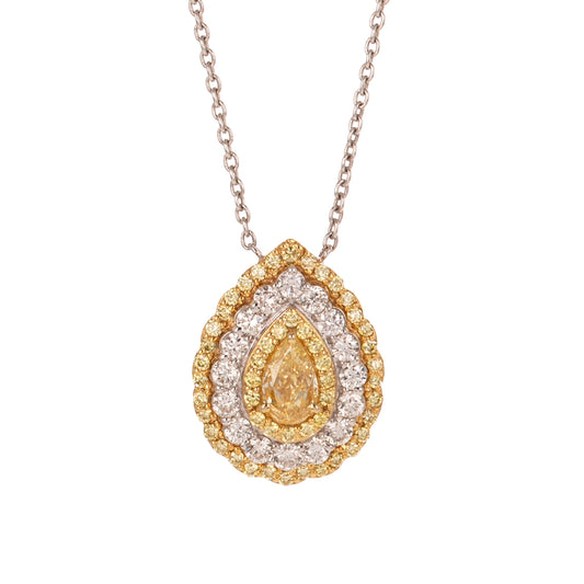 A Pear Shaped Yellow Diamond Halo Necklace in 18K