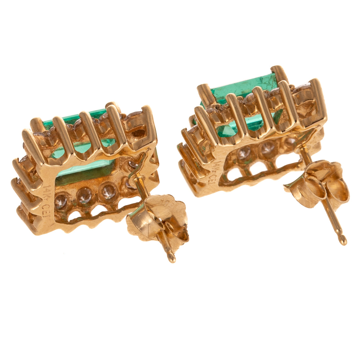A Pair of Very Fine Emerald & Diamond Earrings 14K