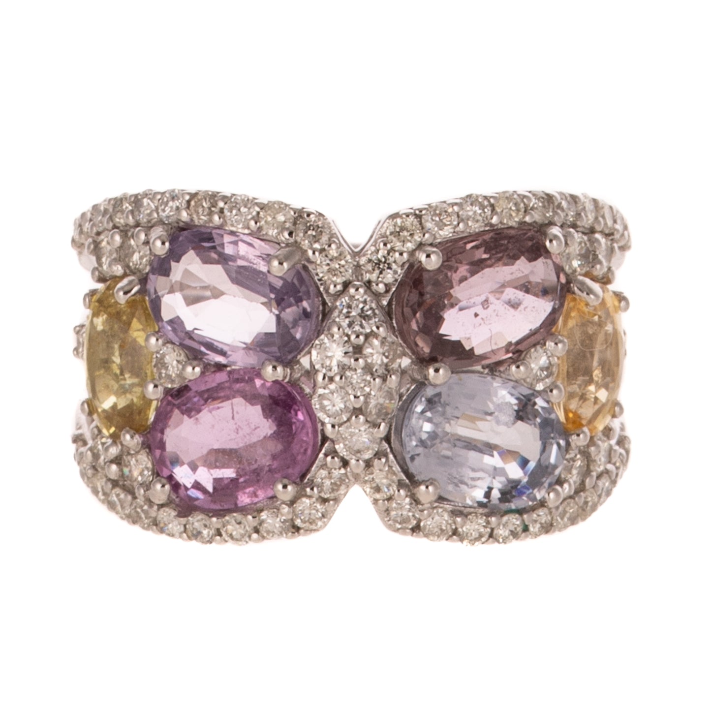 A Multi-Colored Unheated Sapphire Ring in Platinum