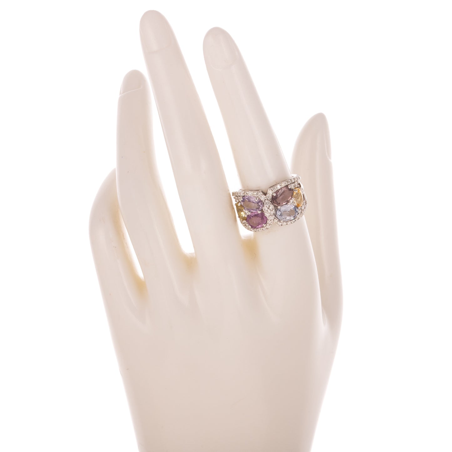 A Multi-Colored Unheated Sapphire Ring in Platinum
