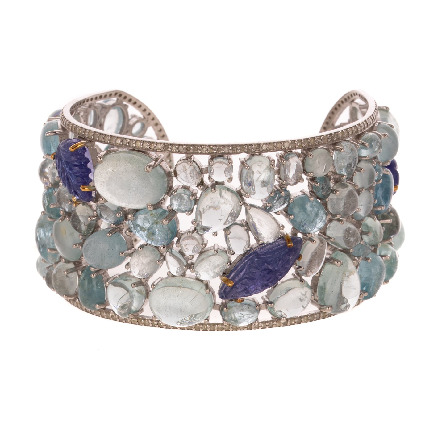 An Aquamarine & Tanzanite Tutti Frutti-Style Cuff in Sterling Silver