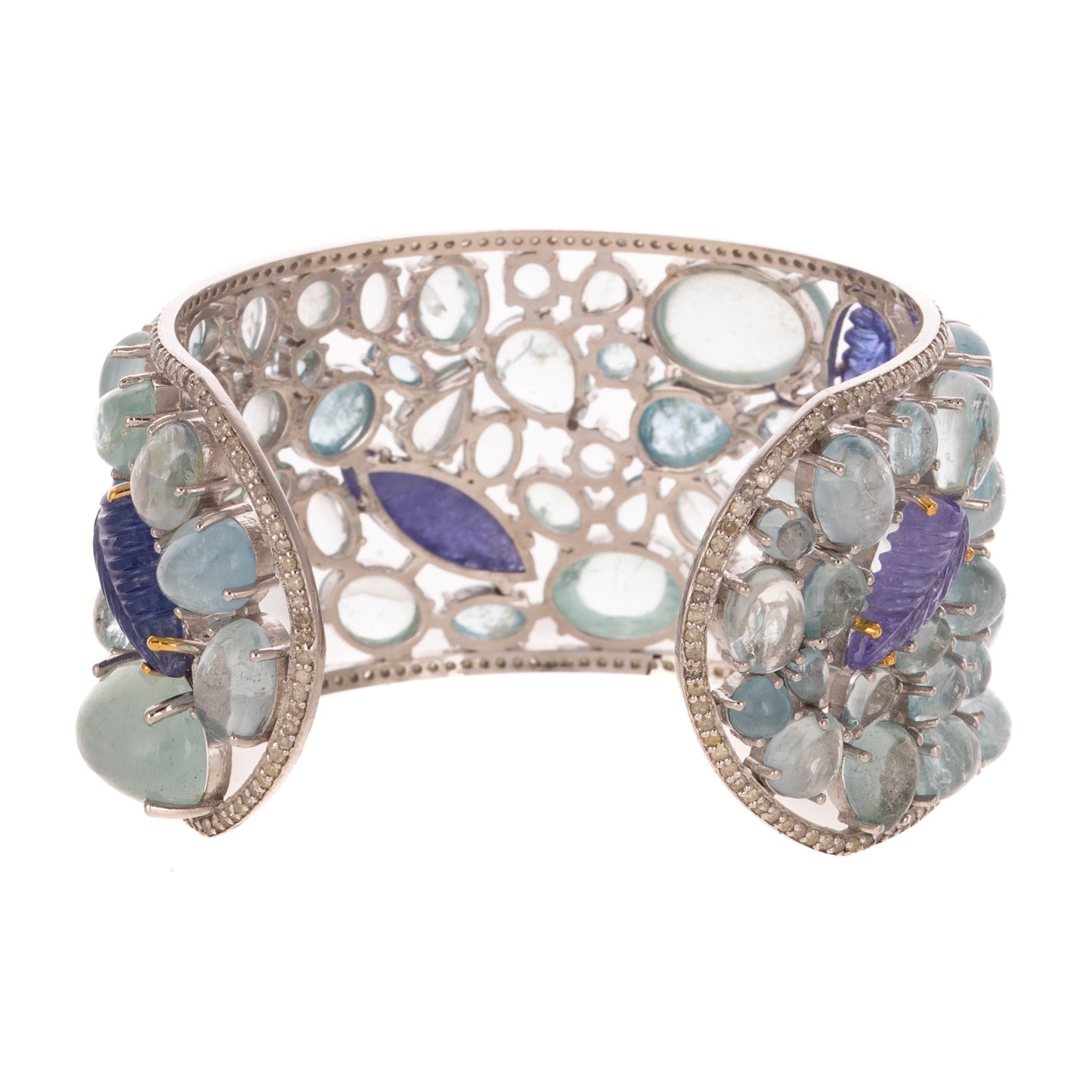 An Aquamarine & Tanzanite Tutti Frutti-Style Cuff in Sterling Silver