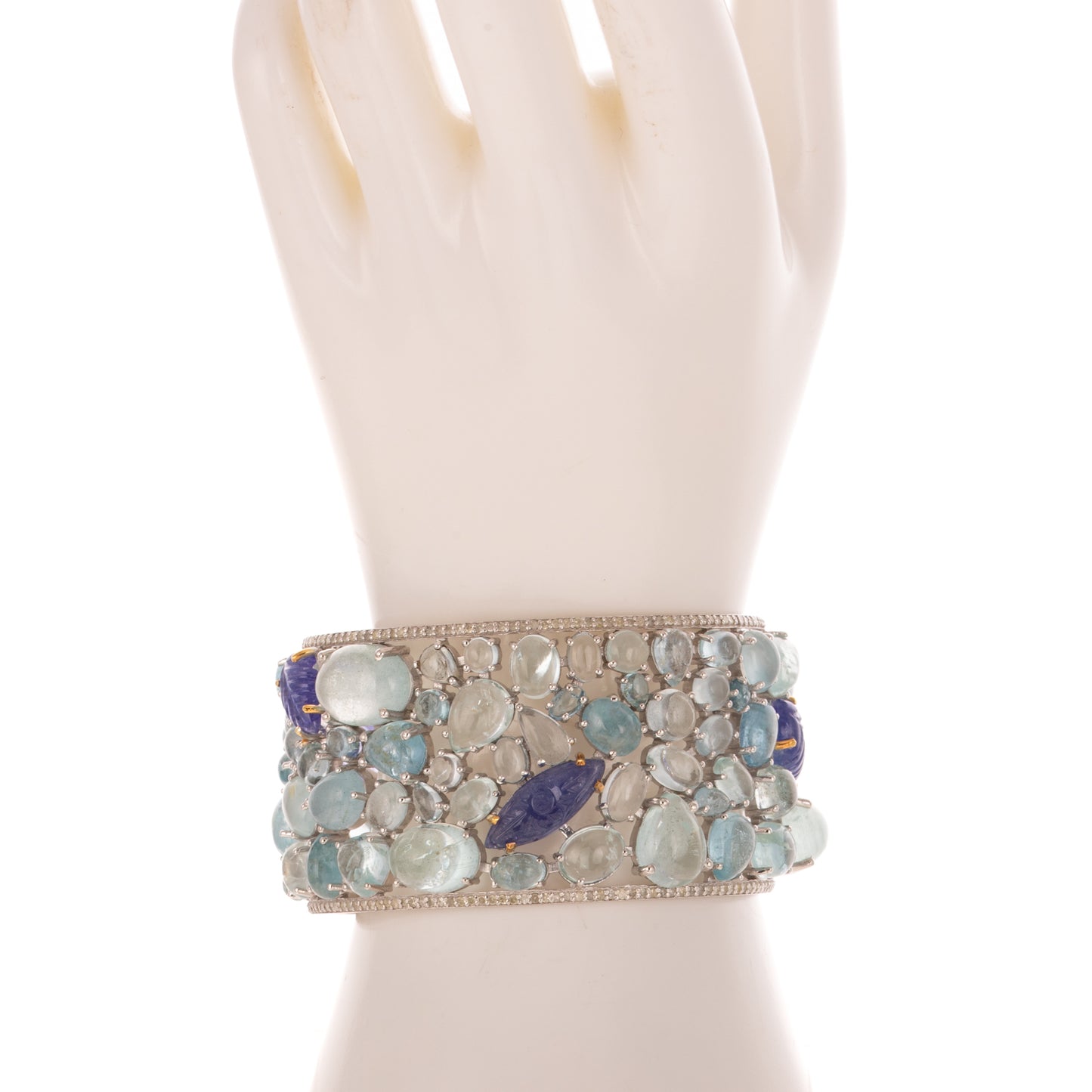 An Aquamarine & Tanzanite Tutti Frutti-Style Cuff in Sterling Silver