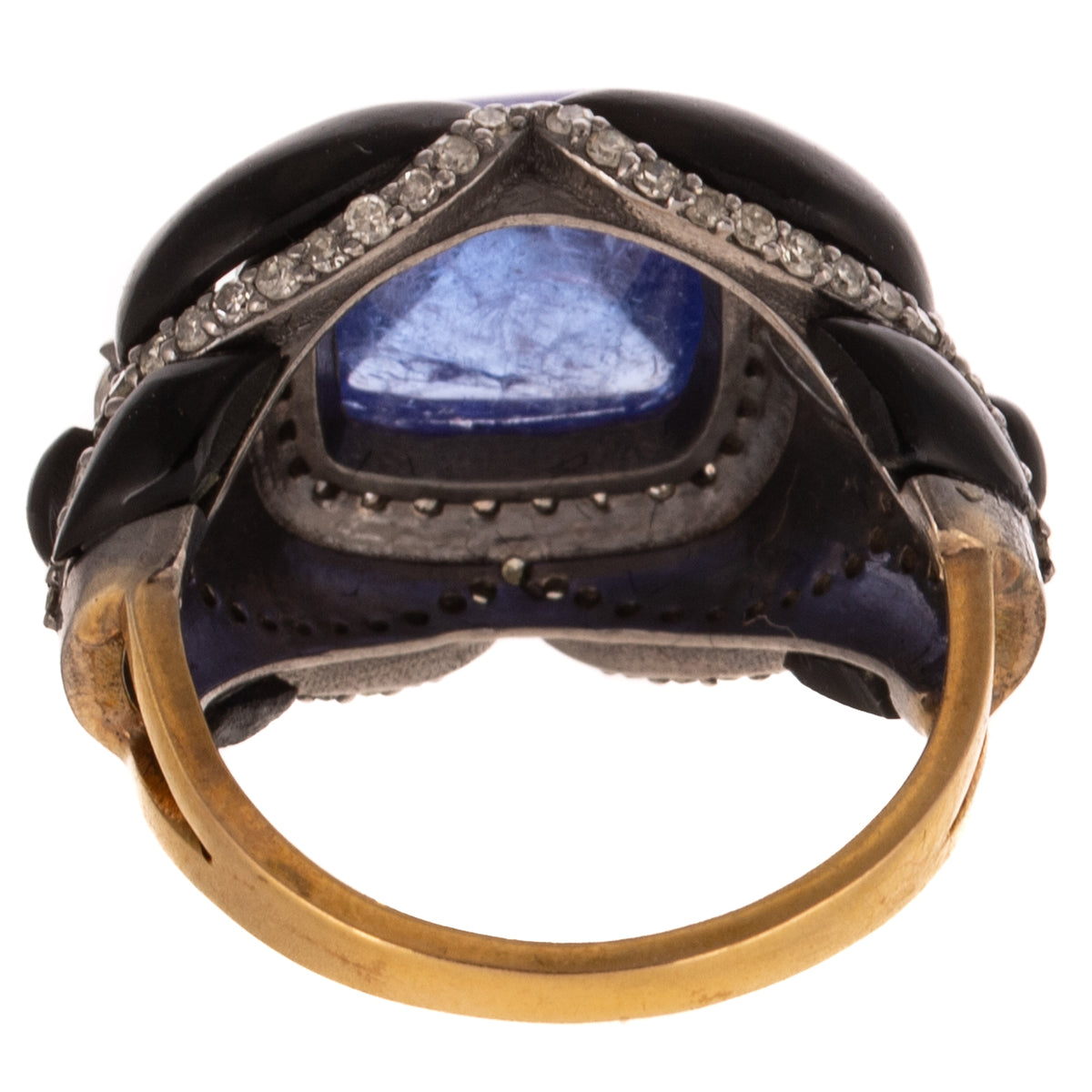 A Sugarloaf Tanzanite, Onyx & Moonstone Ring in 14K
