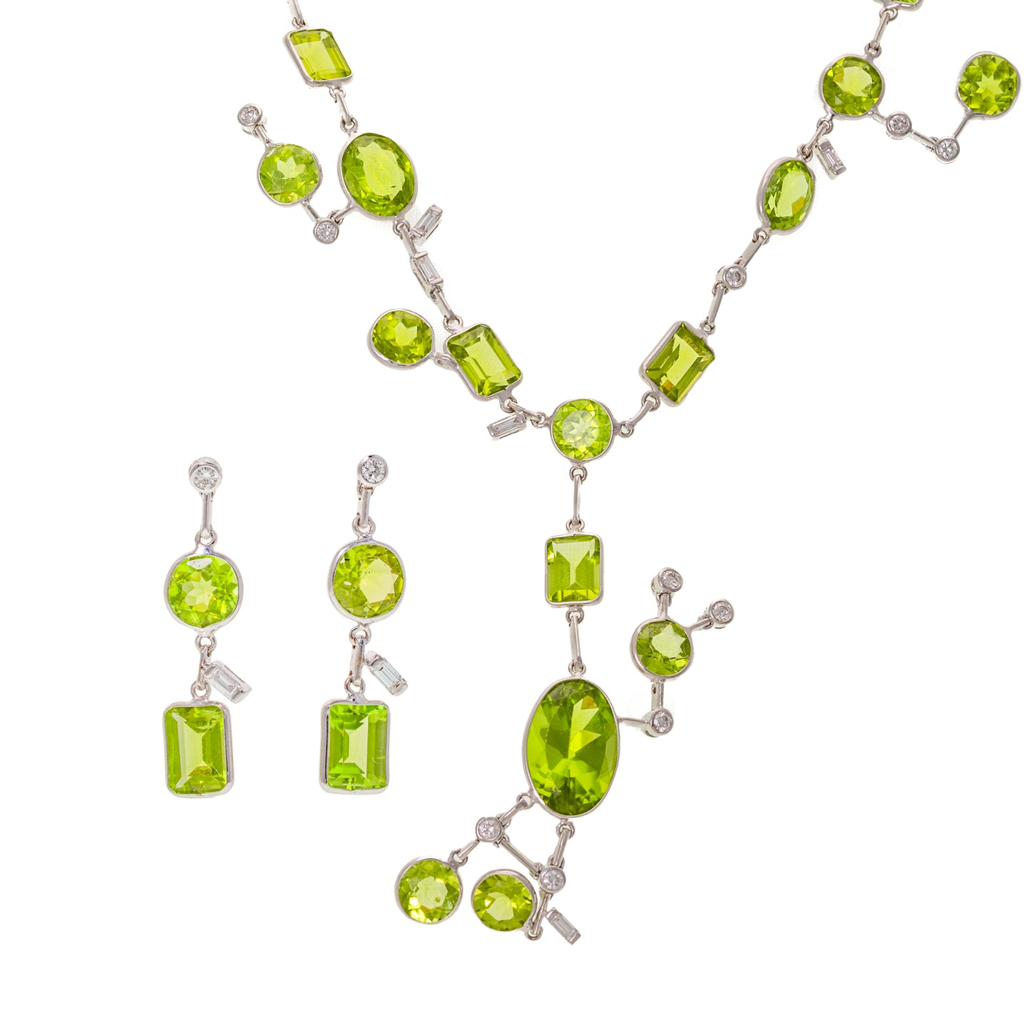 An Abstract Peridot & Diamond Set in 18K